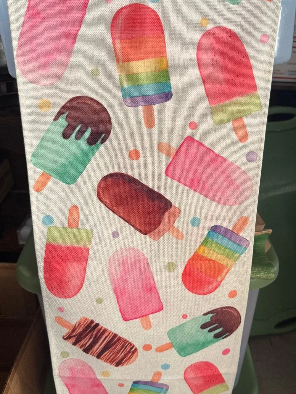 NWOT Rainbow & Pink Popsicle Printed Table Runner, 13x72
